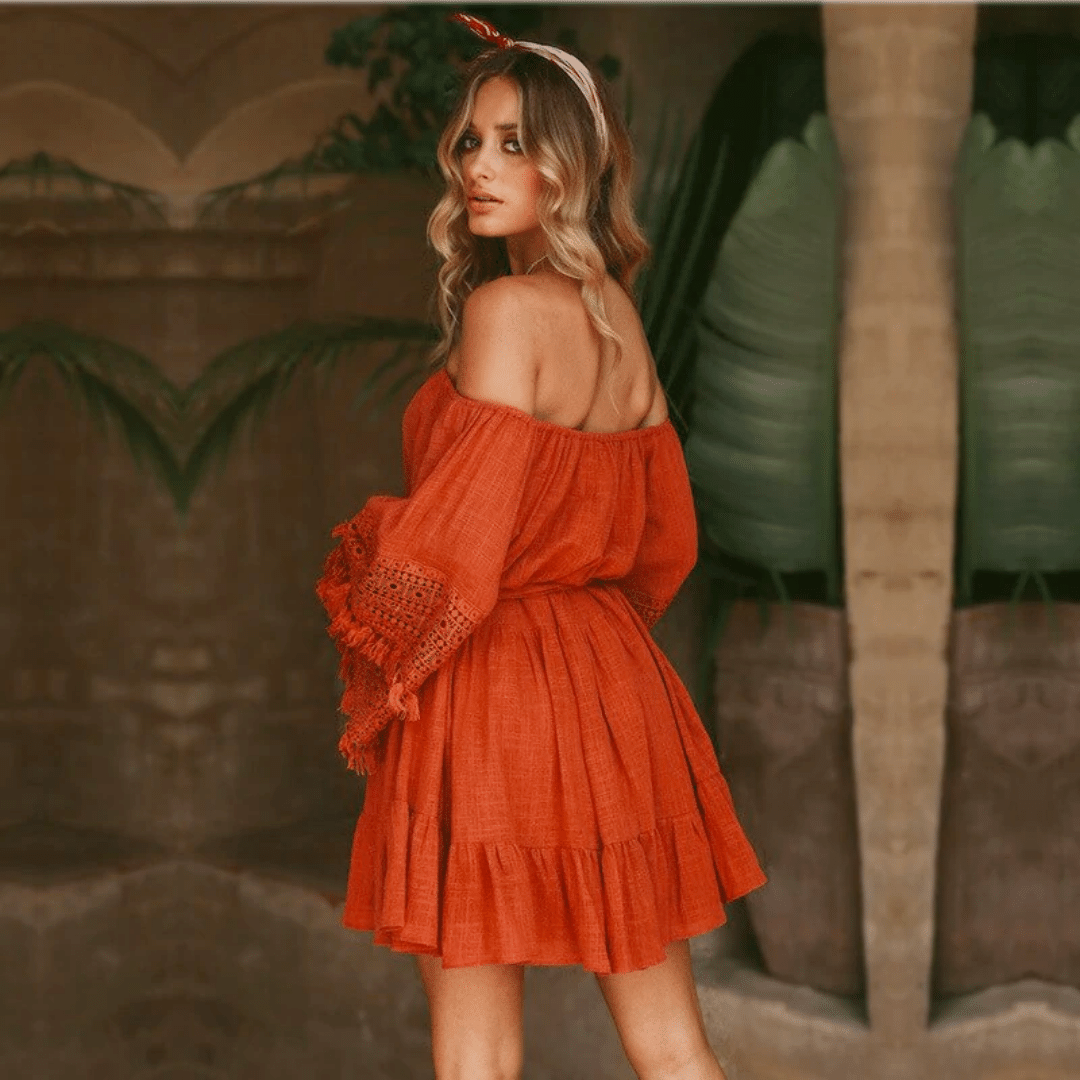 Abito Rosso Corto Pizzo