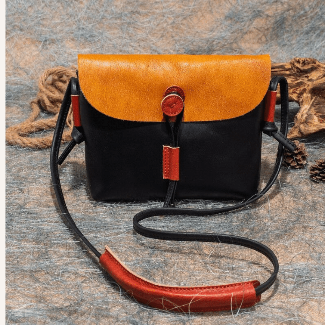 Borsa in Pelle Marrone Vintage con il Nero | Paradiso Bohemien