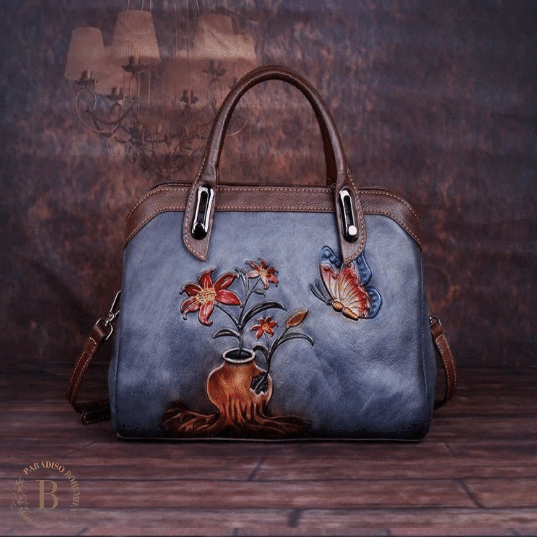 Borsa Vintage Cuoio Blu | Paradiso Bohemien