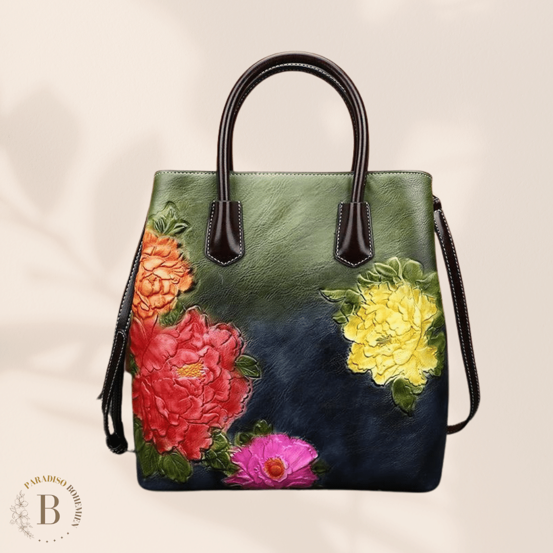 Borsa a Mano Con Fiori Verde | Paradiso Bohemien