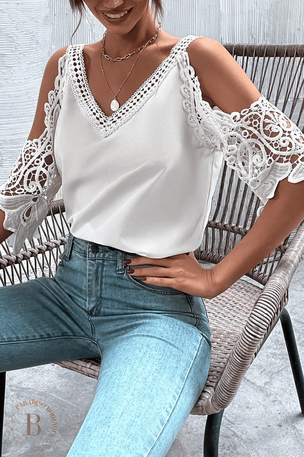 Camicetta Bianca Pizzo in Stile Bohémien | Paradiso Bohemien
