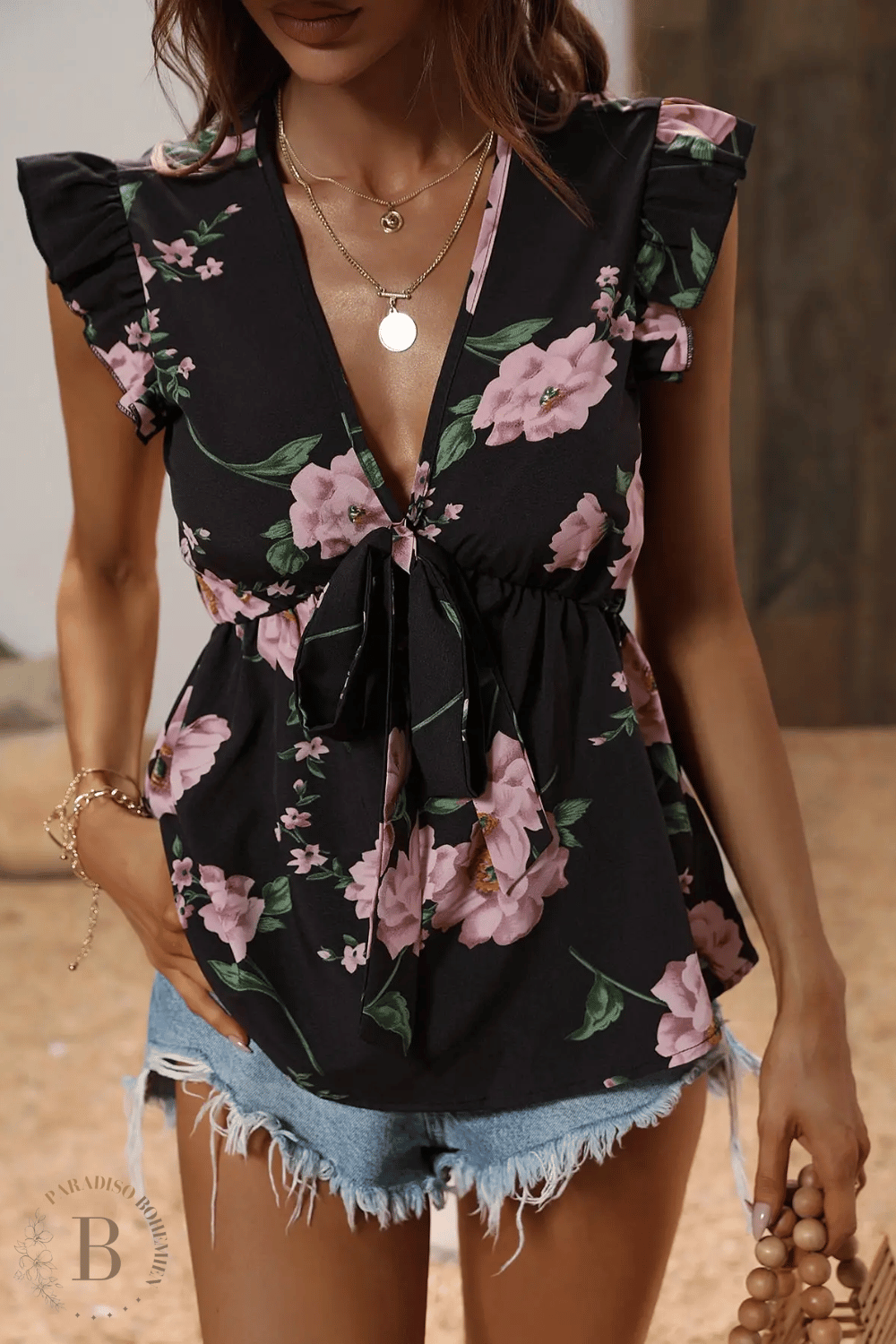 Camicetta a Fiori Nera | Paradiso Bohemien