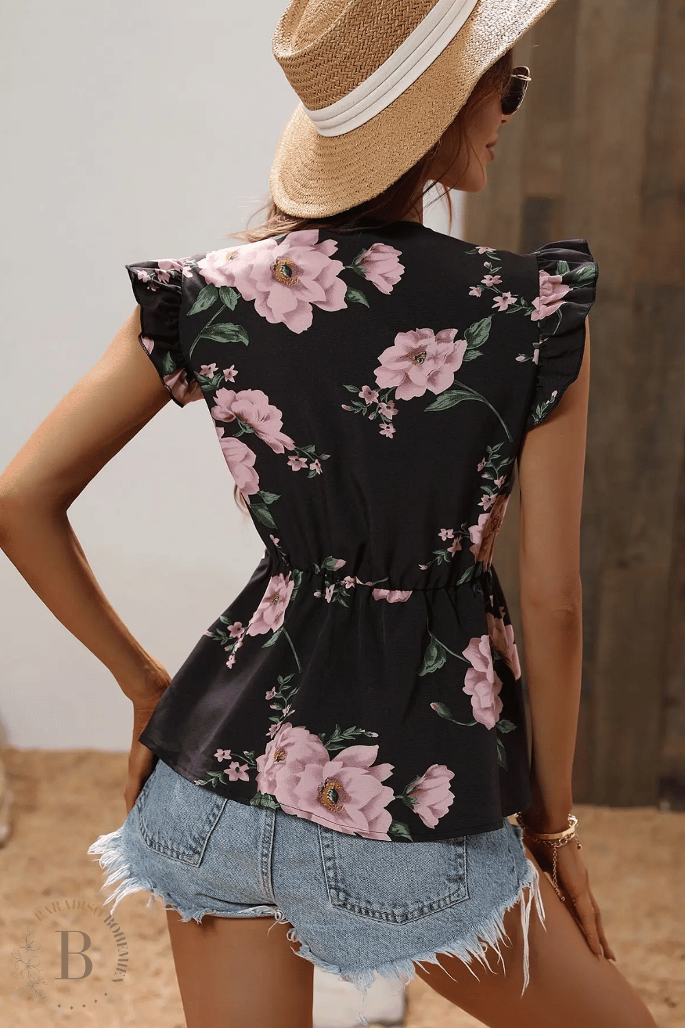 Camicetta a Fiori Nera Boho | Paradiso Bohemien