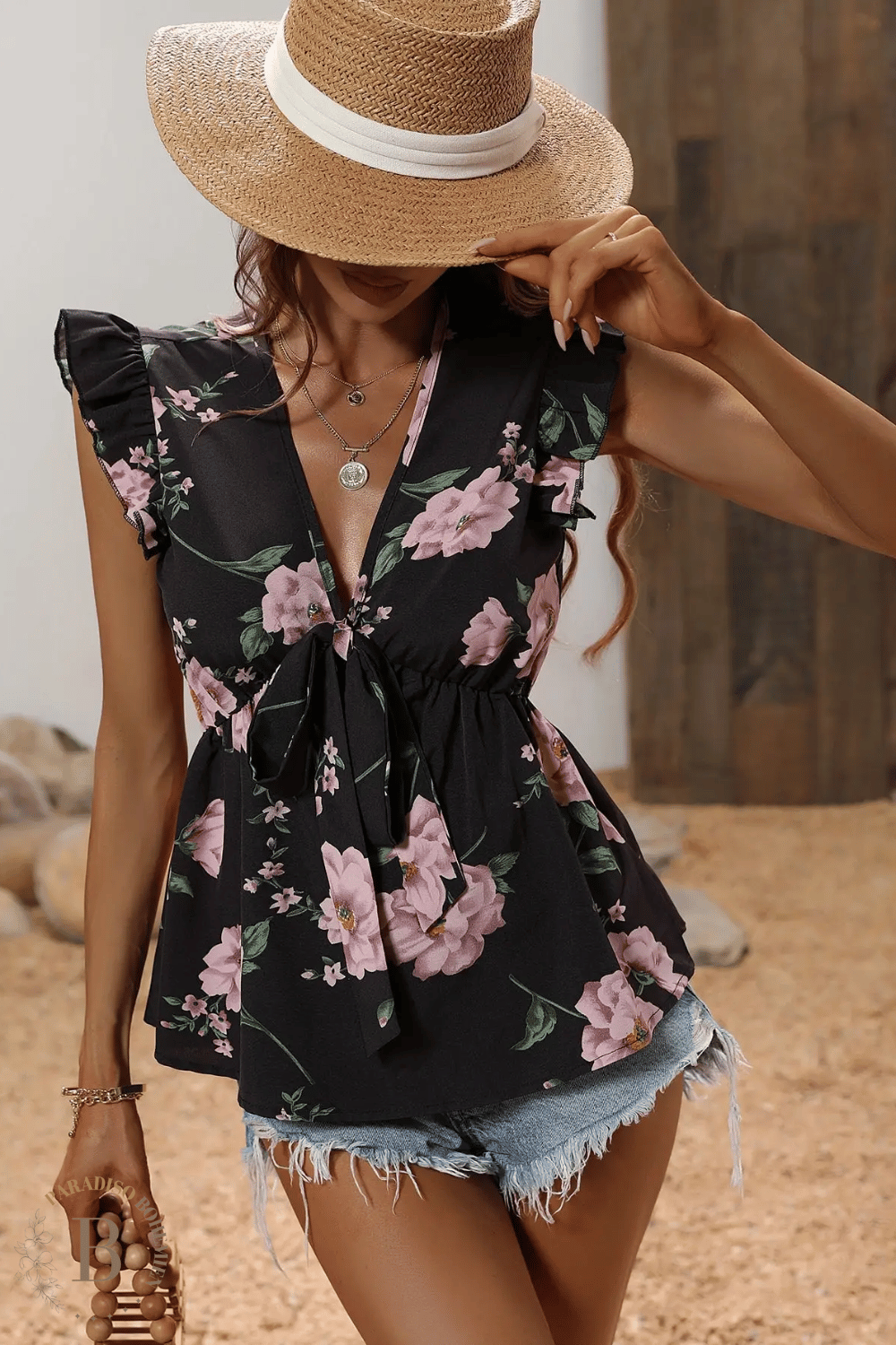 Camicetta Nera a Fiori | Paradiso Bohemien