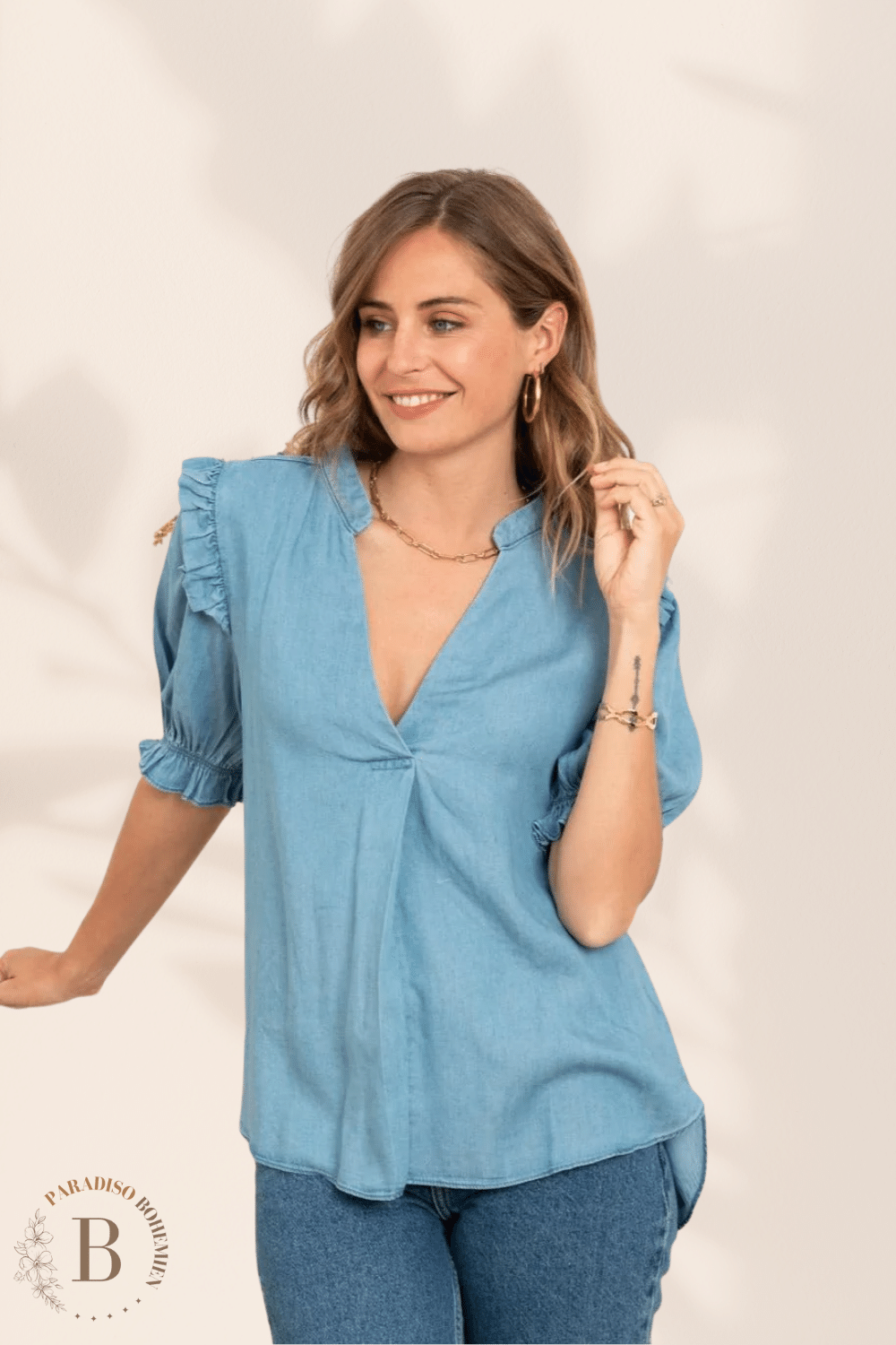 Camicia Blu da Donna con Manica Corta