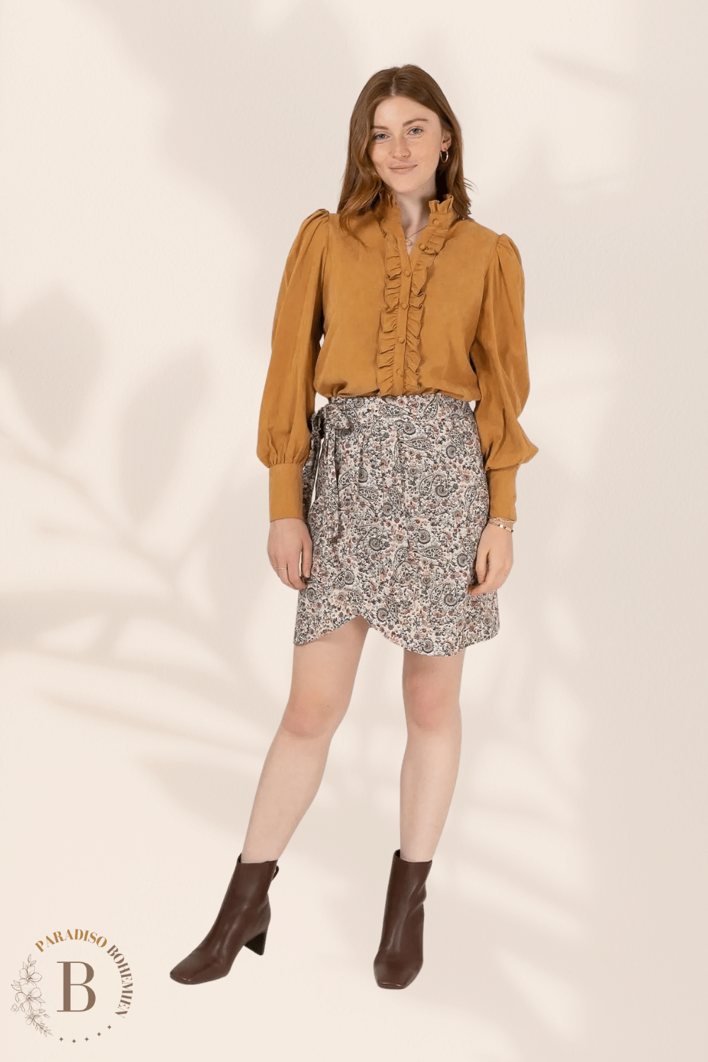 Camicia Volant Donna Beige Abbottonato | Paradiso Bohemien