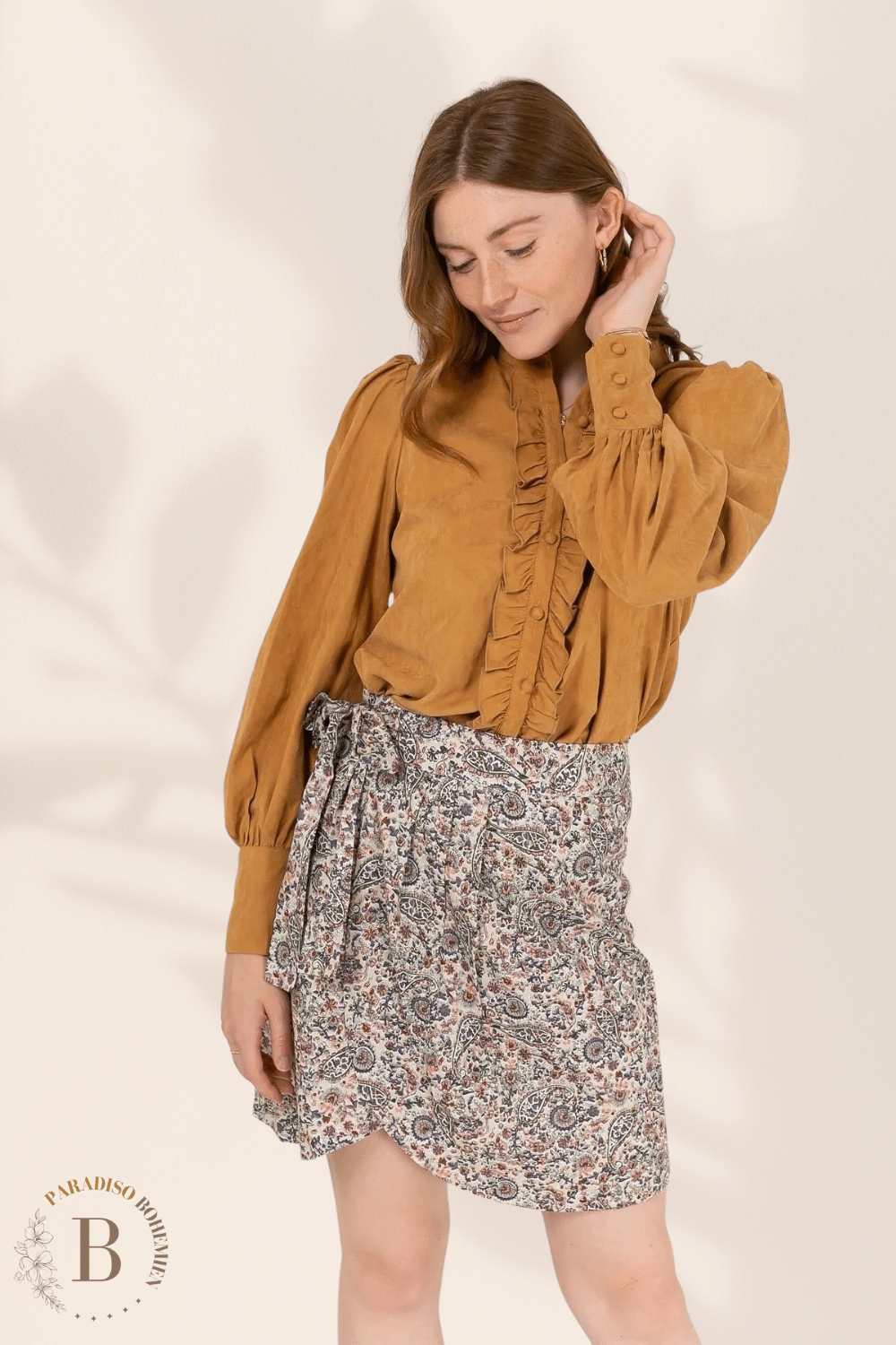 Camicia Volant Donna Beige | Paradiso Bohemien