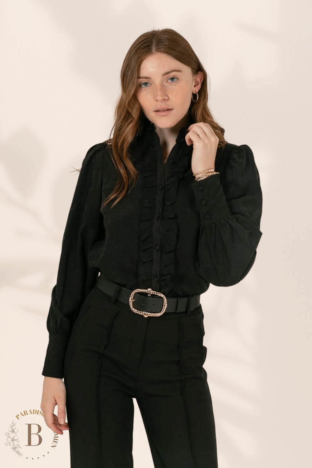 Camicia Volant Donna Nero | Paradiso Bohemien