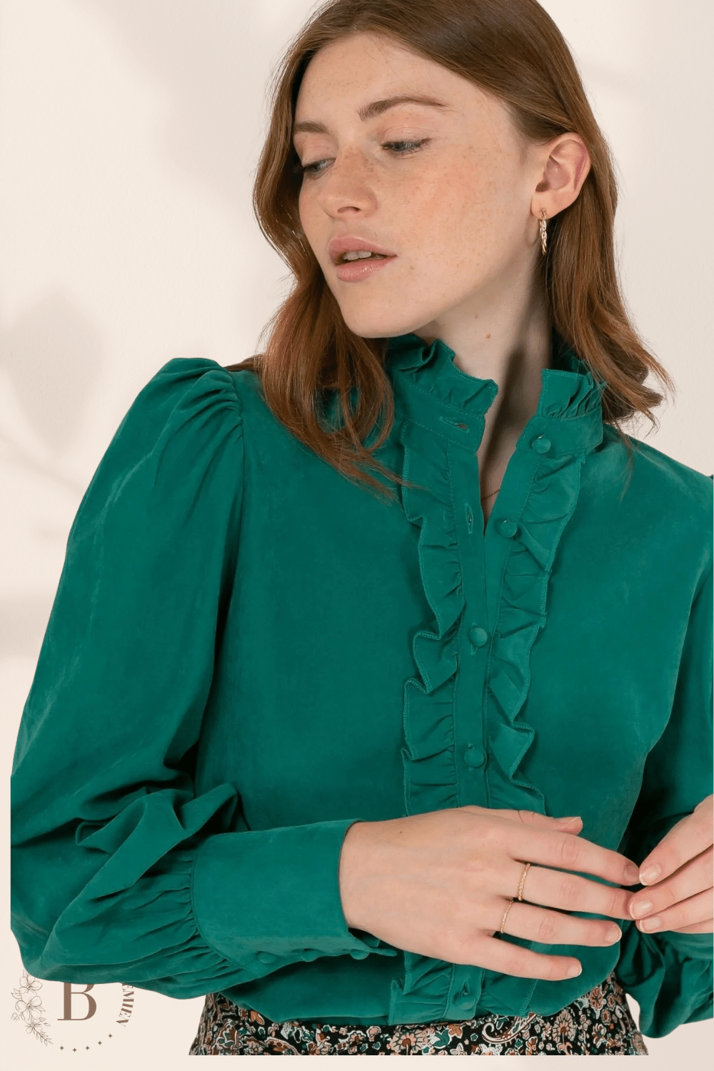 Camicia Volant Donna Verde | Paradiso Bohemien