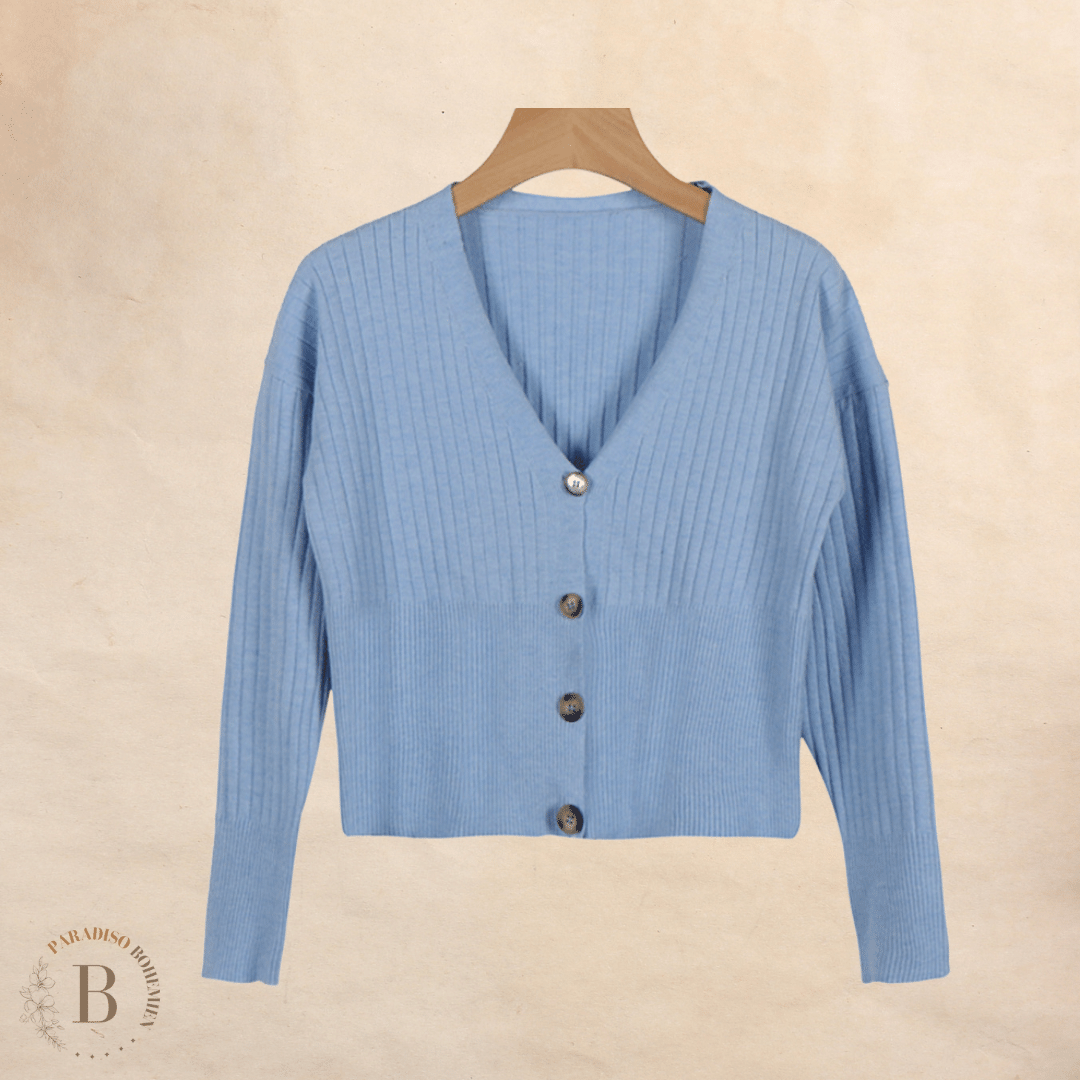Cardigan Corto Blu con Bottoni | Paradiso Bohemien