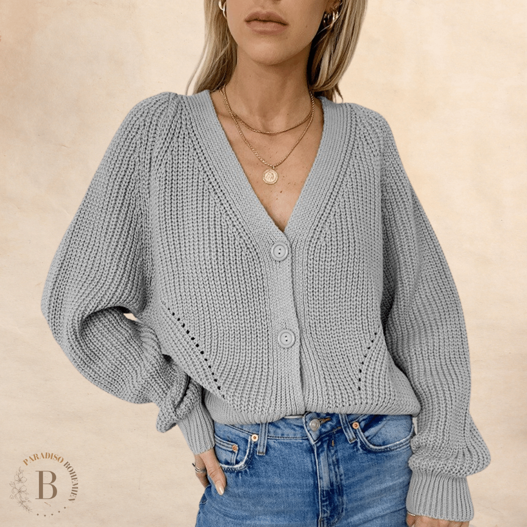 Cardigan Corto Grigio con Maglia Larga Boho Chic | Paradiso Bohemien