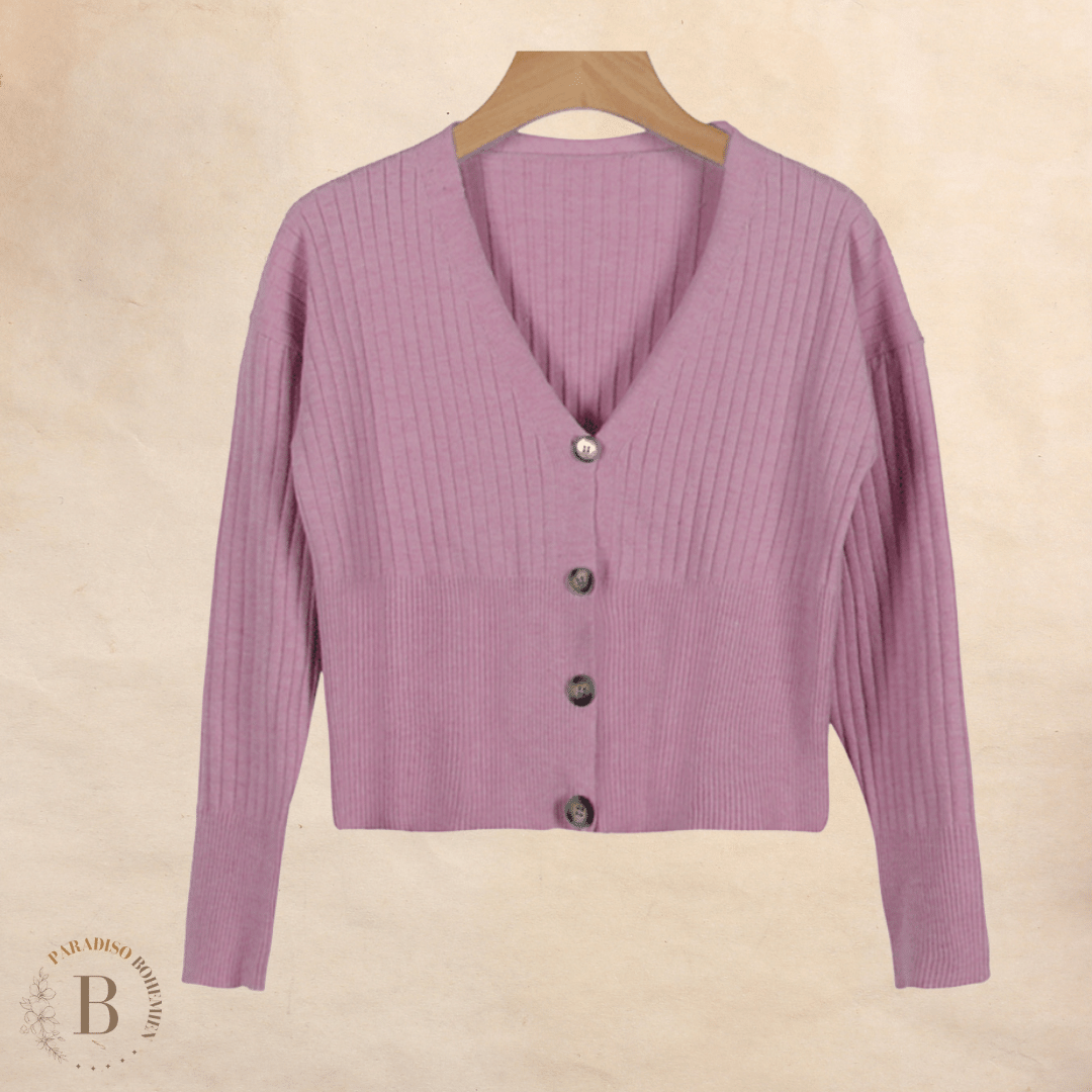 Cardigan Corto Rosa con Bottoni in stile Boho | Paradiso Bohemien