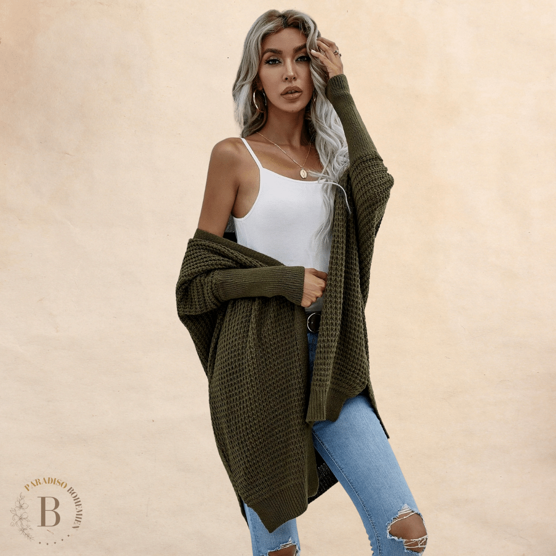 Cardigan da Donna Color Verde Militare Boho | Paradiso Bohemien