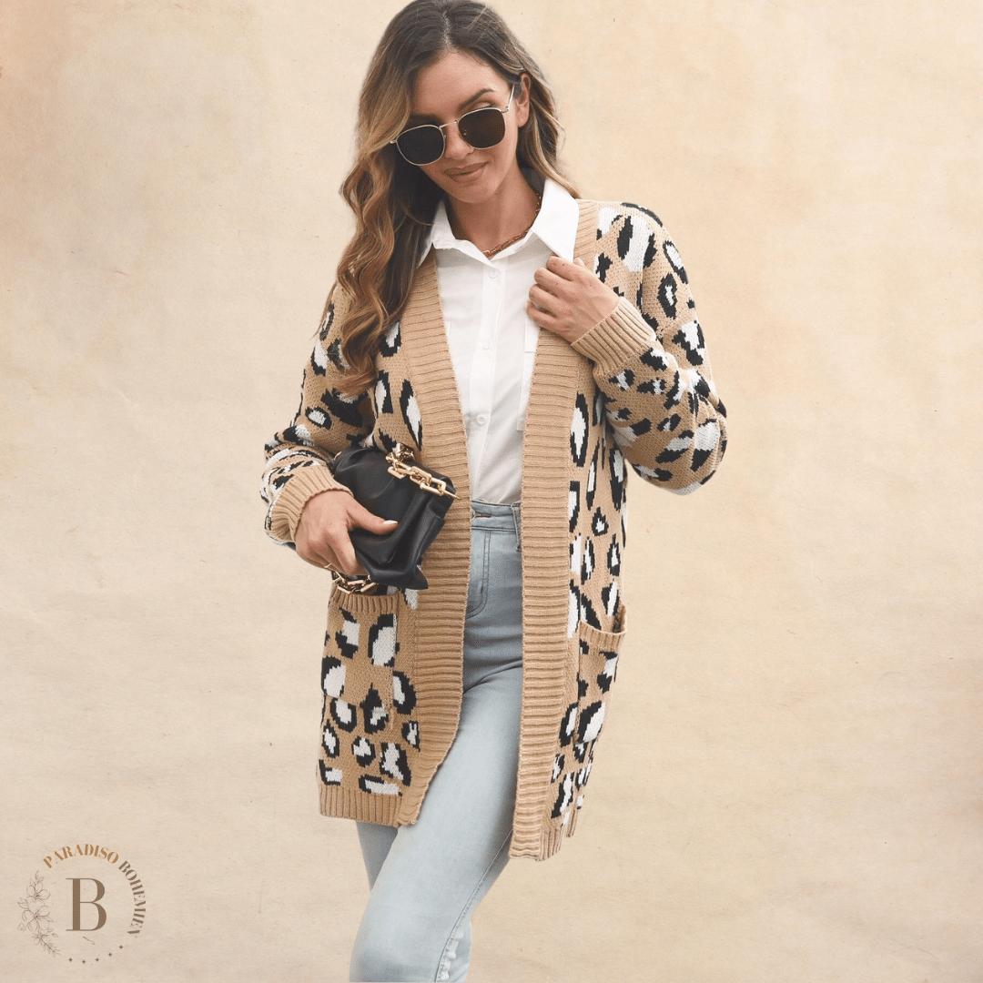 Cardigan Lungo Leopardato da Donna Boho | Paradiso Bohemien