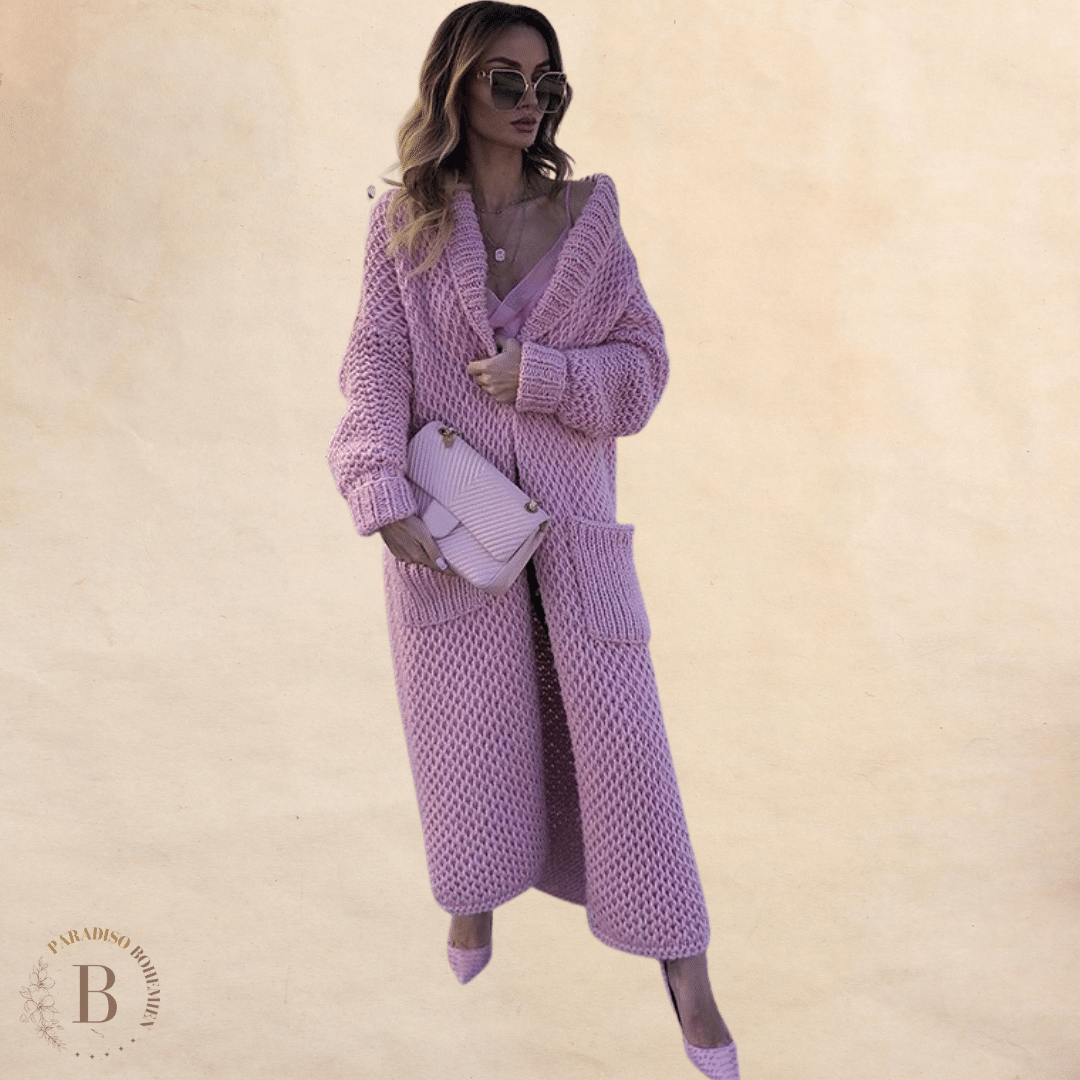 Cardigan Lungo Rosa Maglia Grossa | Paradiso Bohemien