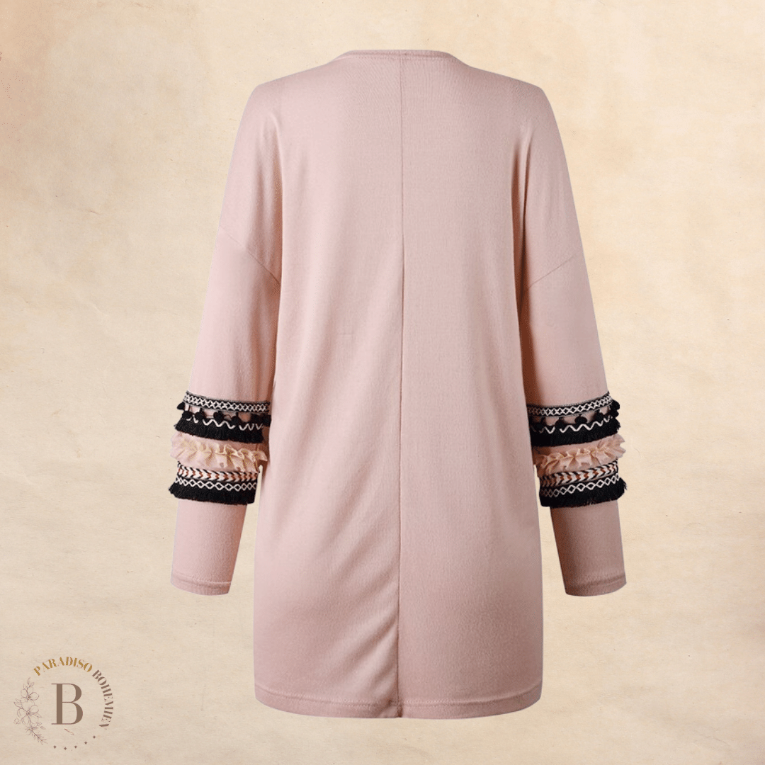 Cardigan Rosa con Ricamo Boho | Paradiso Bohemien