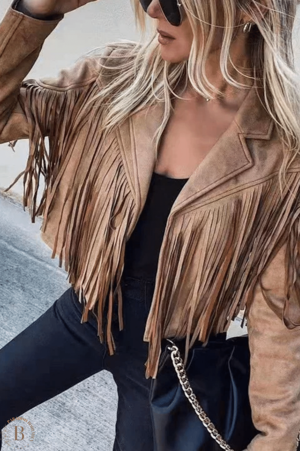 Giacca con Frange Donna Marrone | Paradiso Bohemien