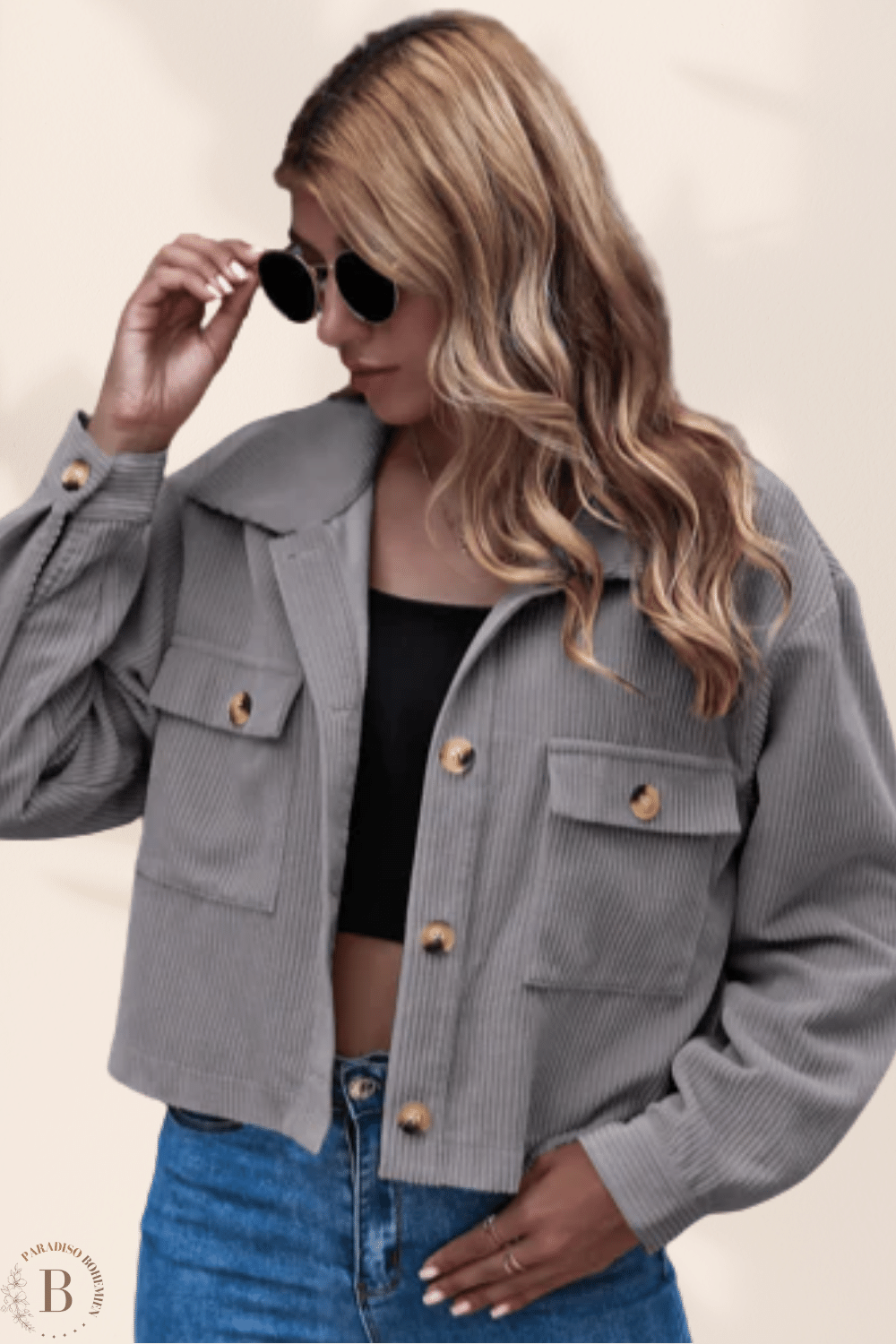 Giacca Corta Elegante Donna Grigio | Paradiso Bohemien