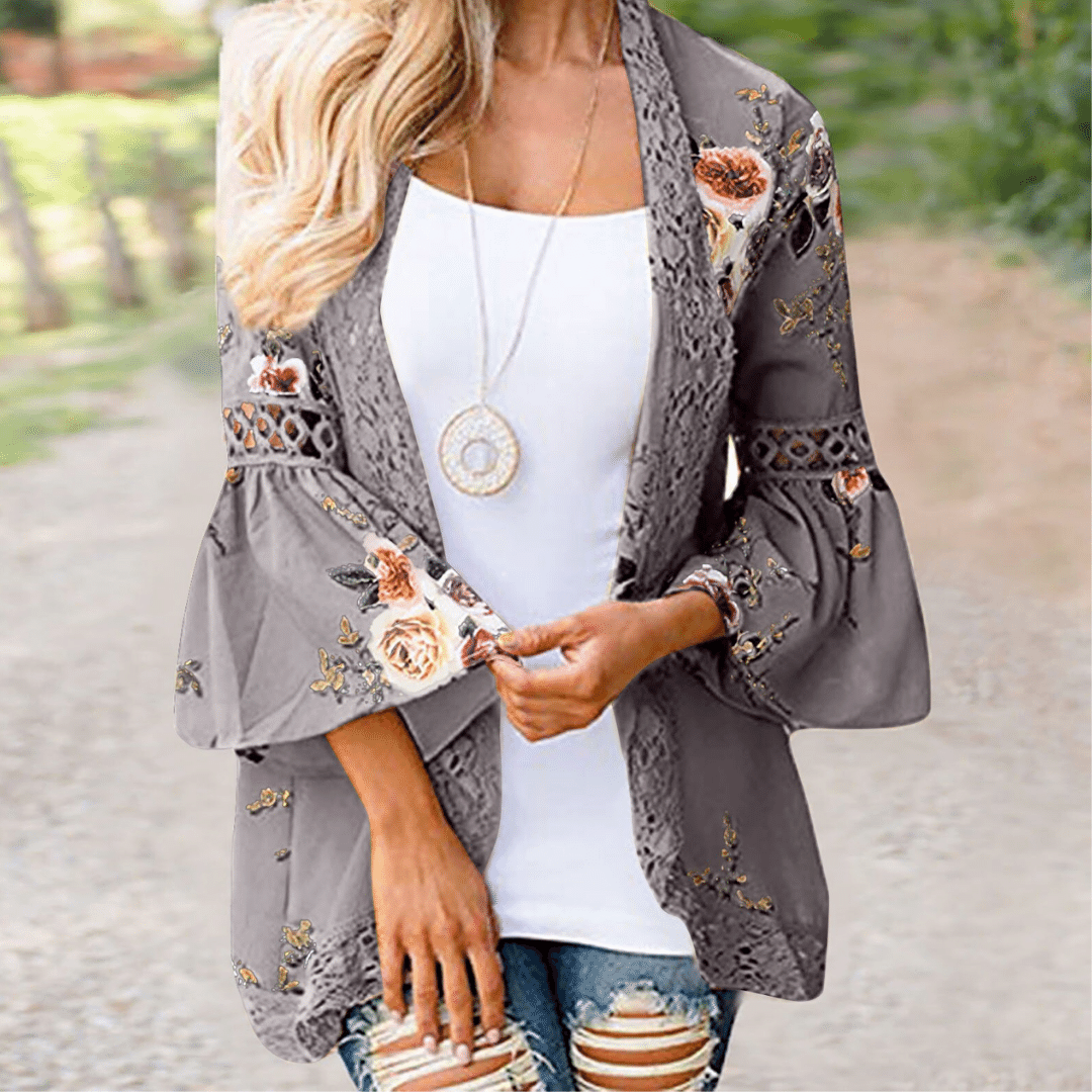 giacca a fiori in grigio da donna