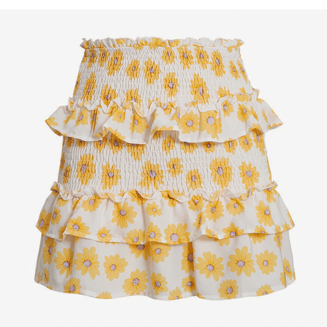 Gonna Bianca Corta a Balze a Fiori Boho Chic | Paradiso Bohemien