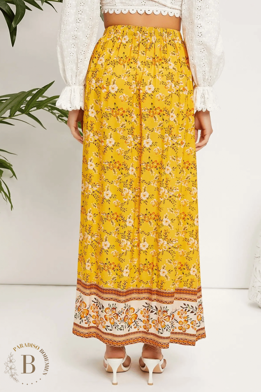 Gonna Lunga Gialla a Fiori | Paradiso Bohemien