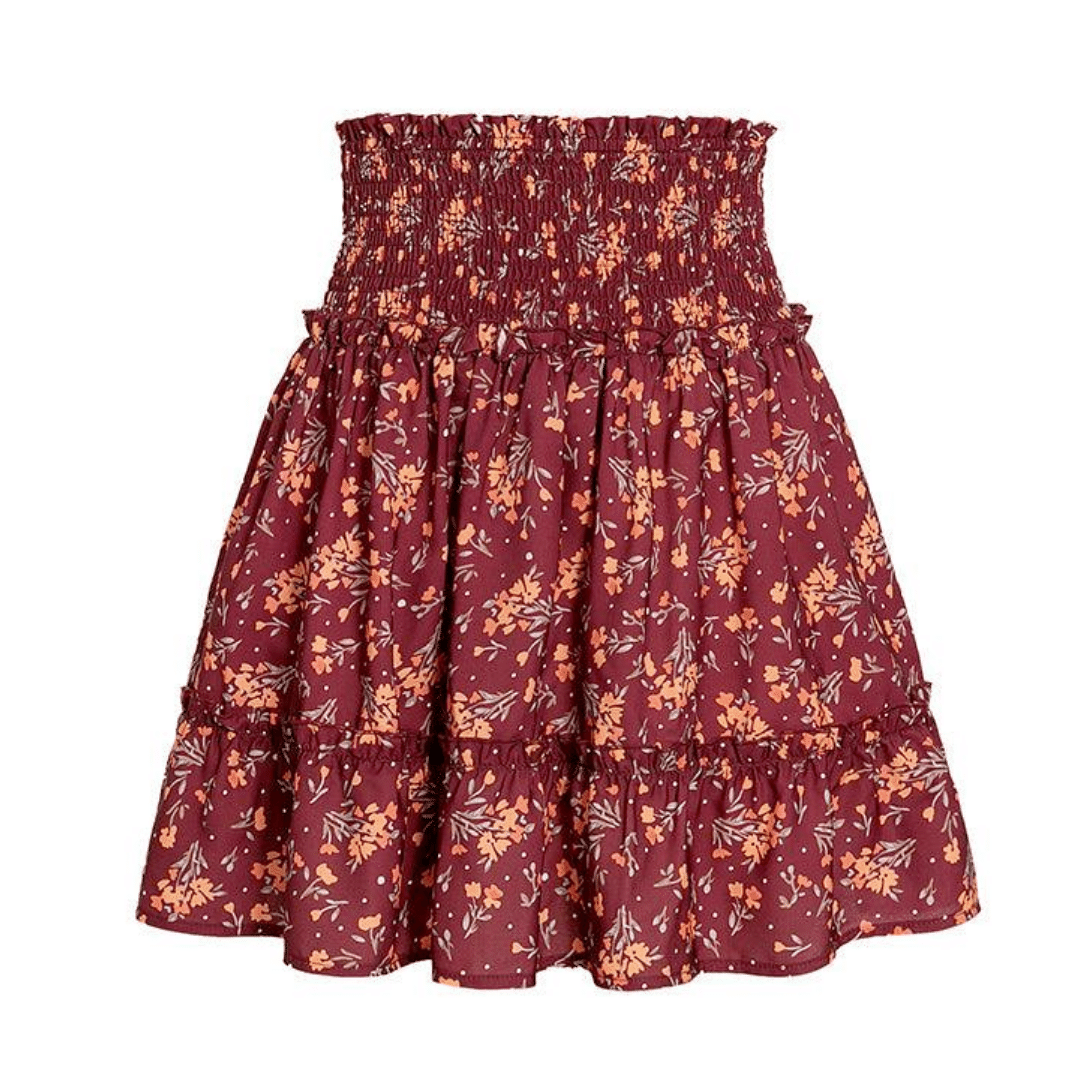 Gonna Borgogna Corta a Fiori Bohemien | Paradiso Bohemien