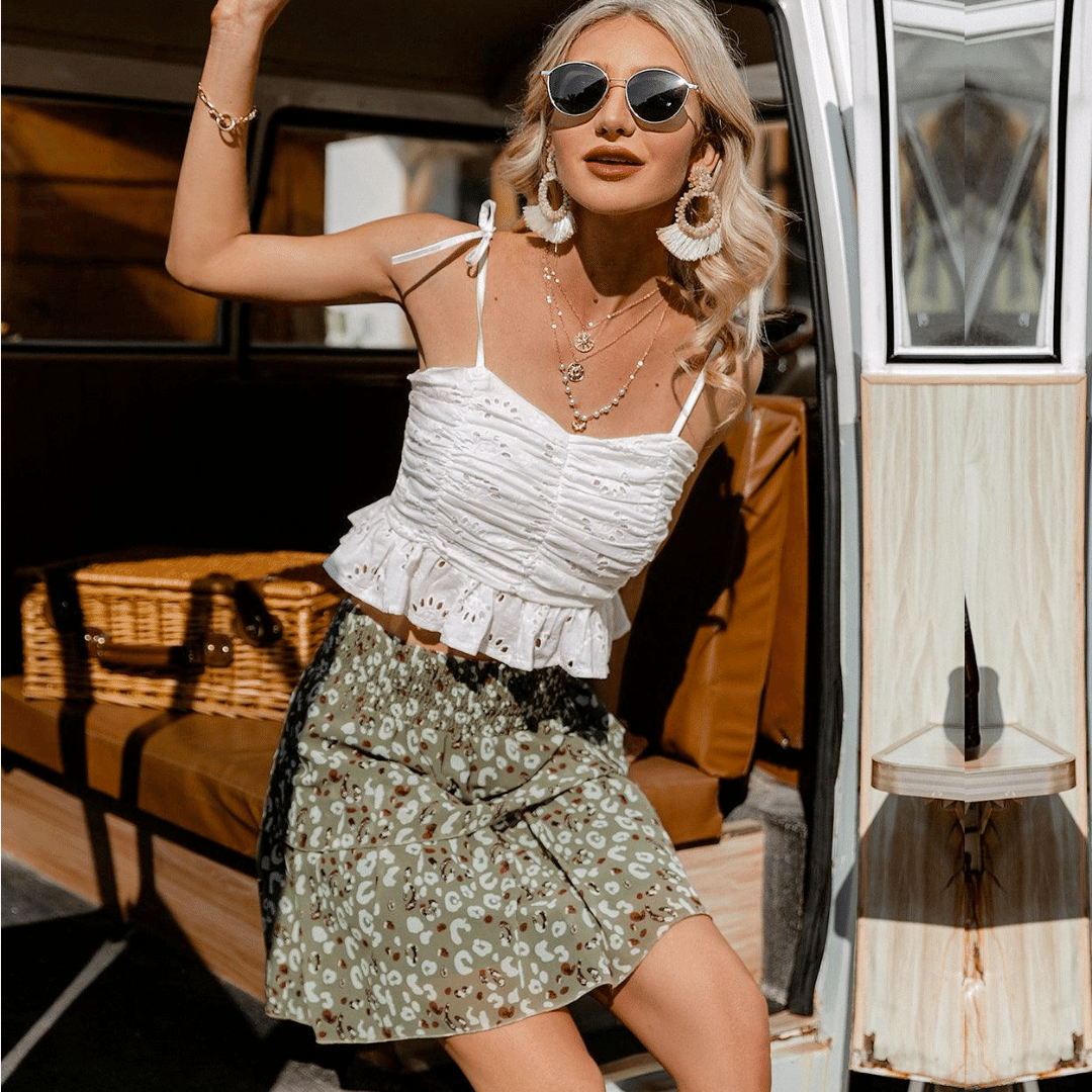 Gonna Corta Verde Boho Chic | Paradiso Bohemien