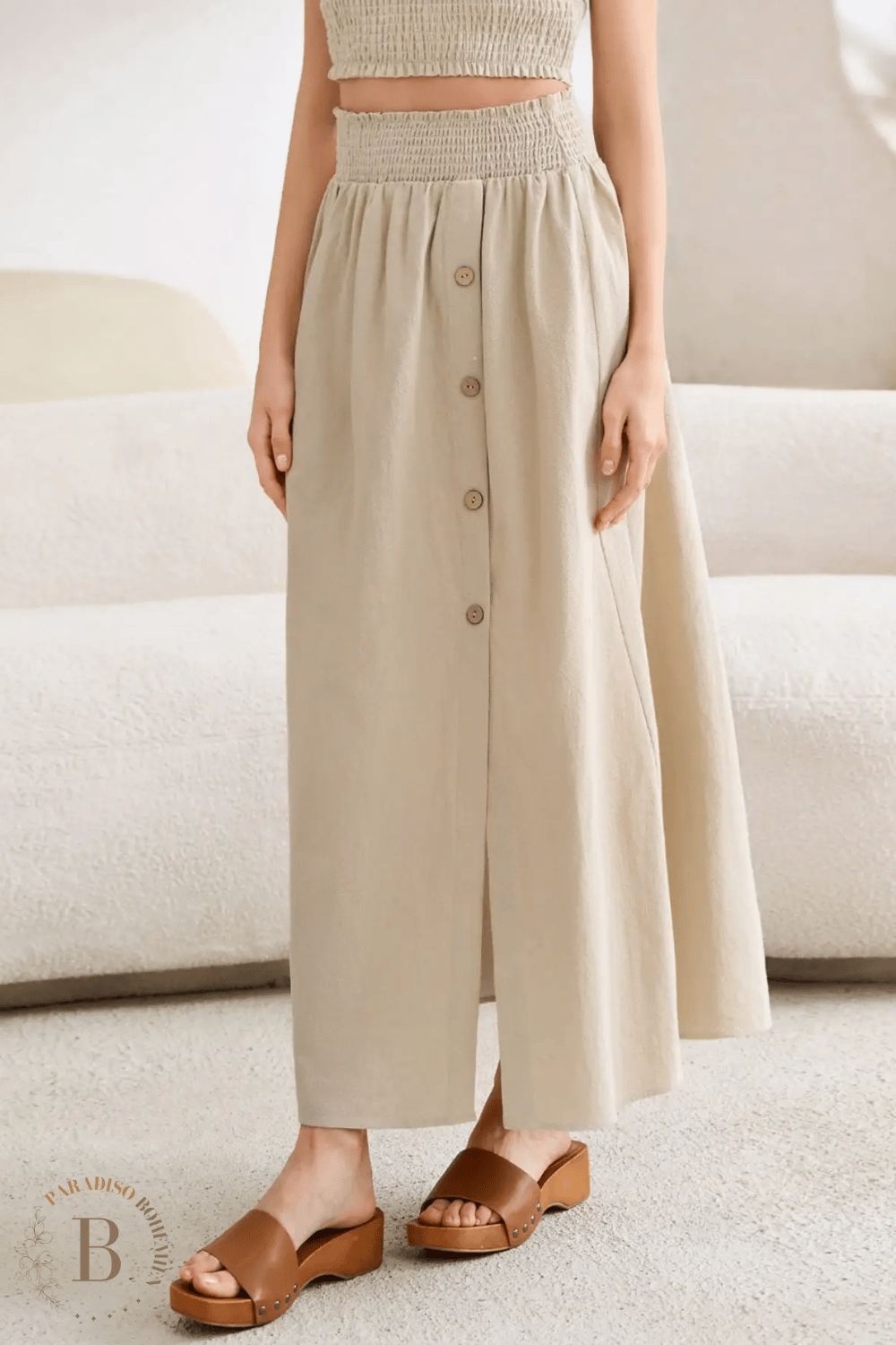 Gonna Beige Lunga con Bottoni | Paradiso Bohemien