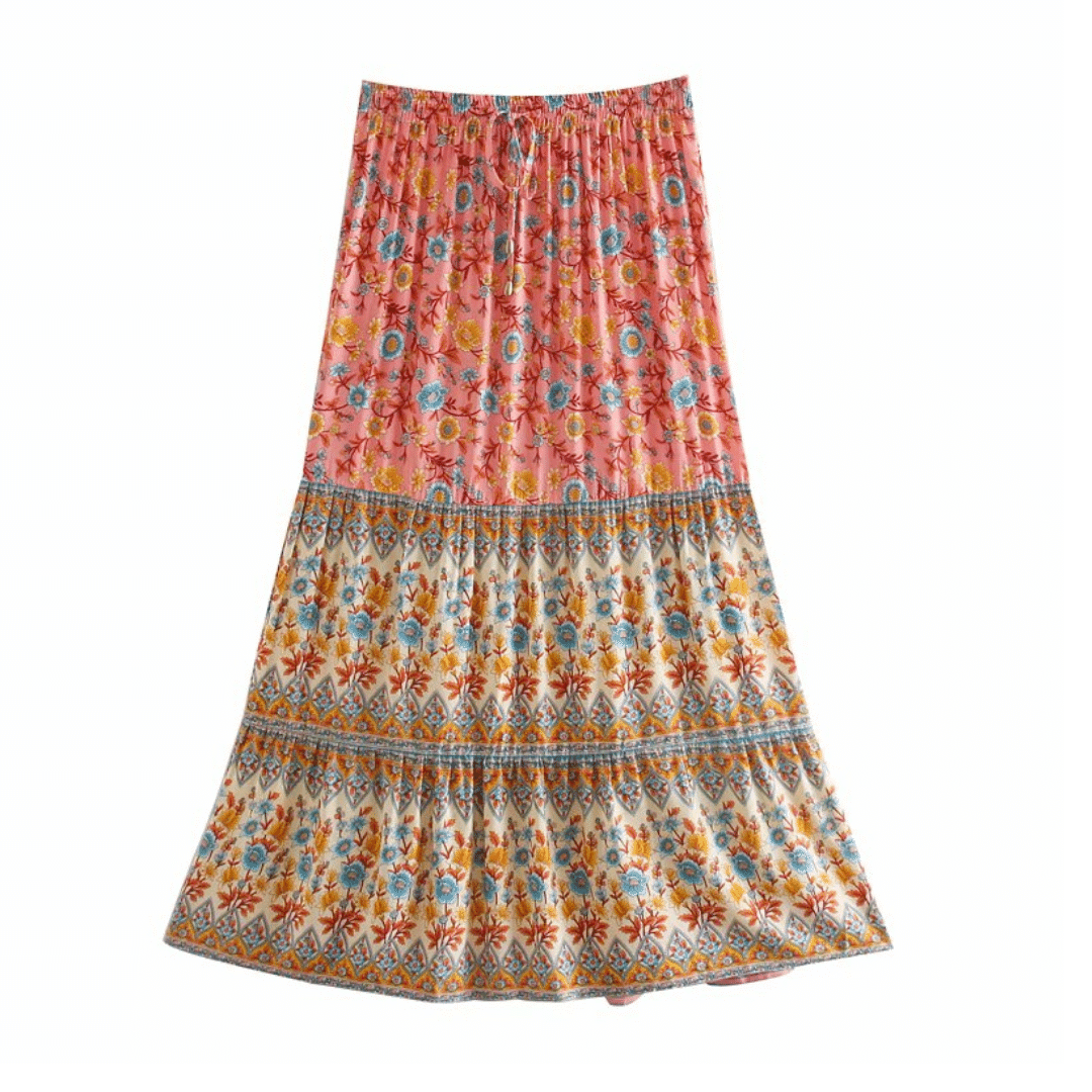 Gonna Lunga Fiorata Rosa Boho Chic | Paradiso Bohemien