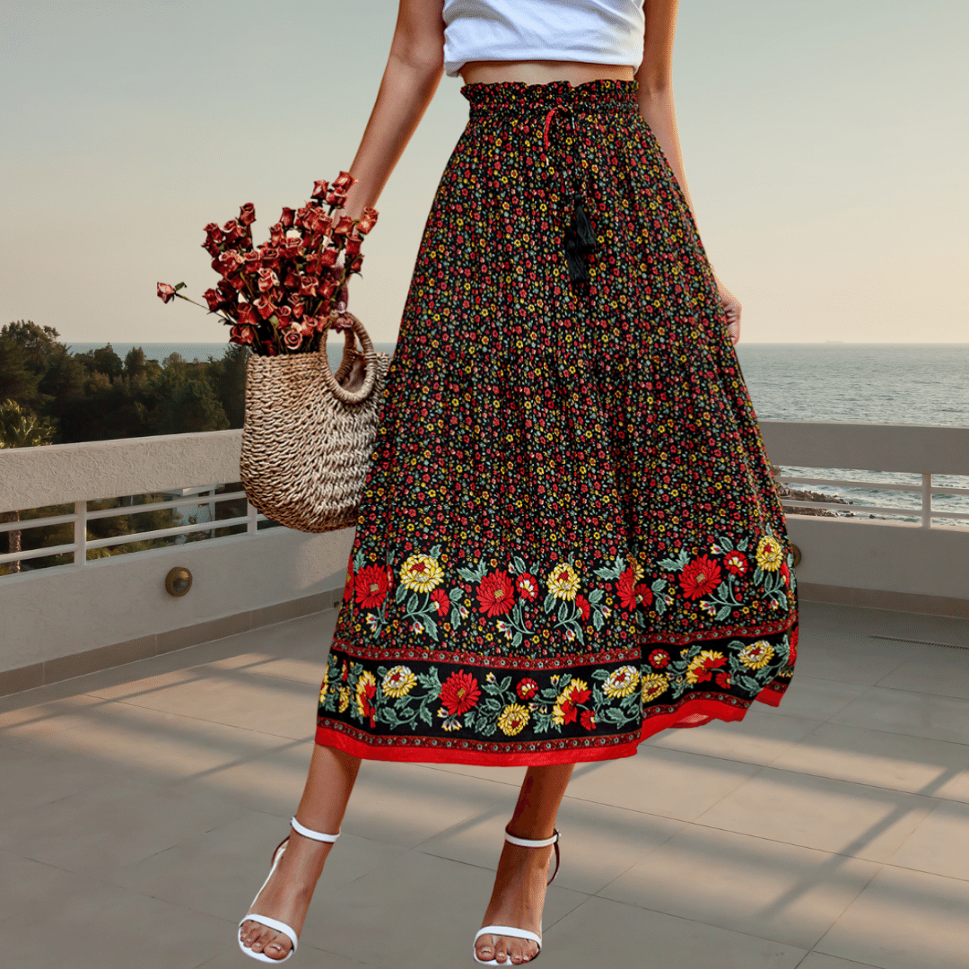 Gonna Nera con Fiori Bohémien | Paradiso Bohemien