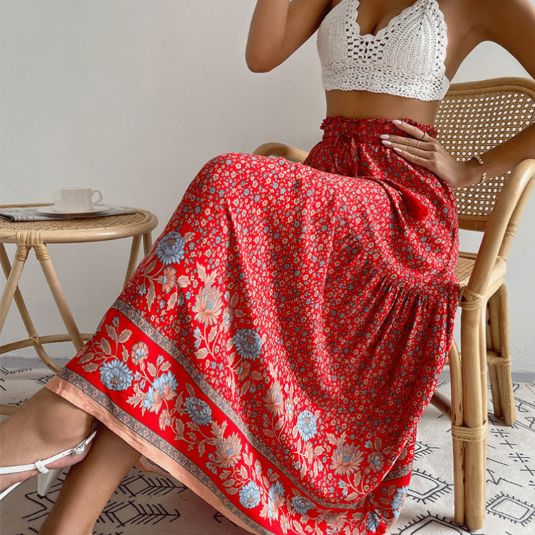 Gonna Rossa a Fiori Boho Chic | Paradiso Bohemien | gonna rossa a fiori abbinamenti