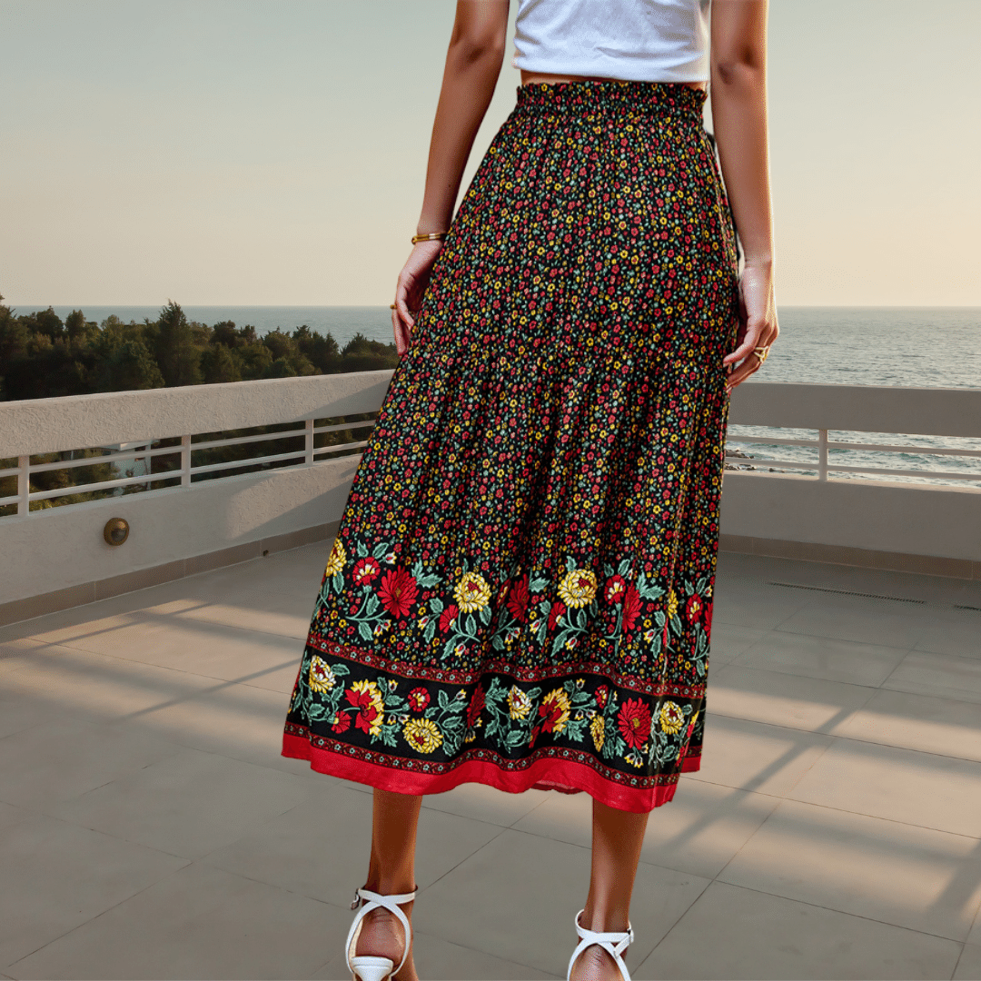 Gonna Bohémien Nera con Fiori | Paradiso Bohemien