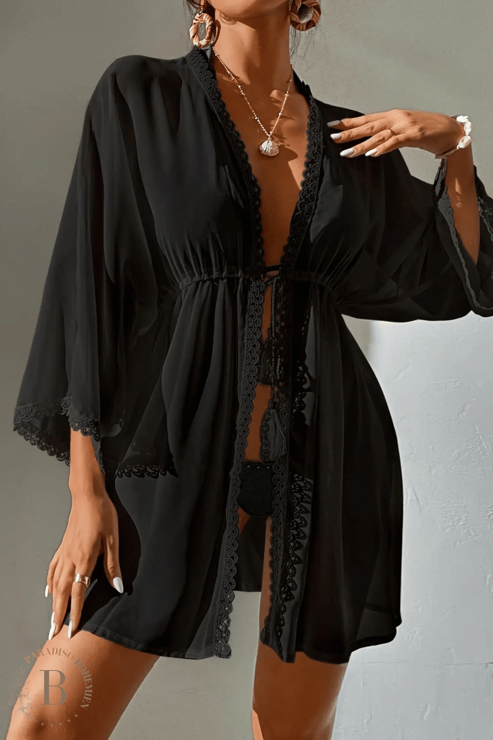 Copricostume kimono Nero | Paradiso Bohemien