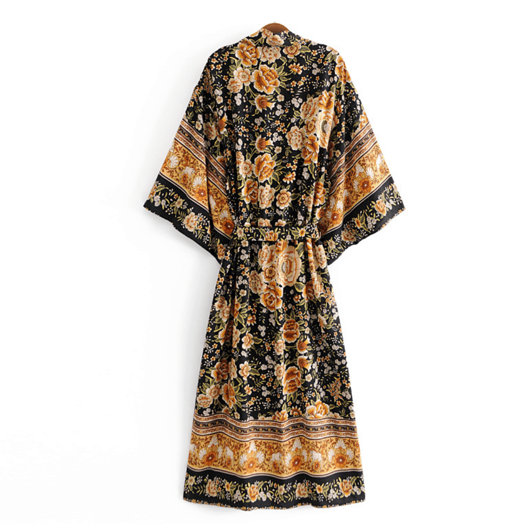 Kimono Nero con Fiori Bohémien | Paradiso Bohemien
