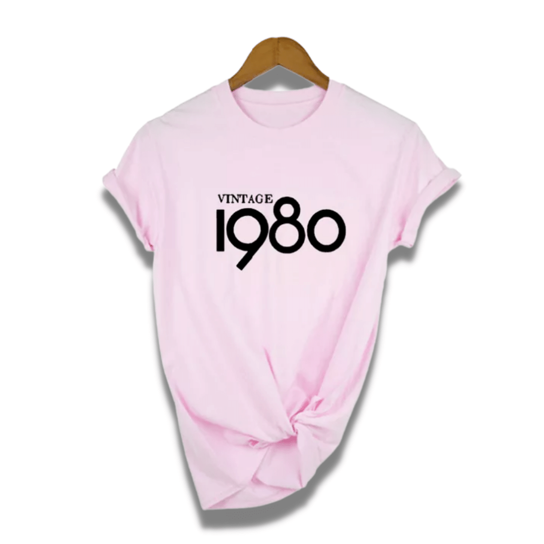 Maglietta Rosa Stampa Vintage 1980 | Paradiso Bohemien