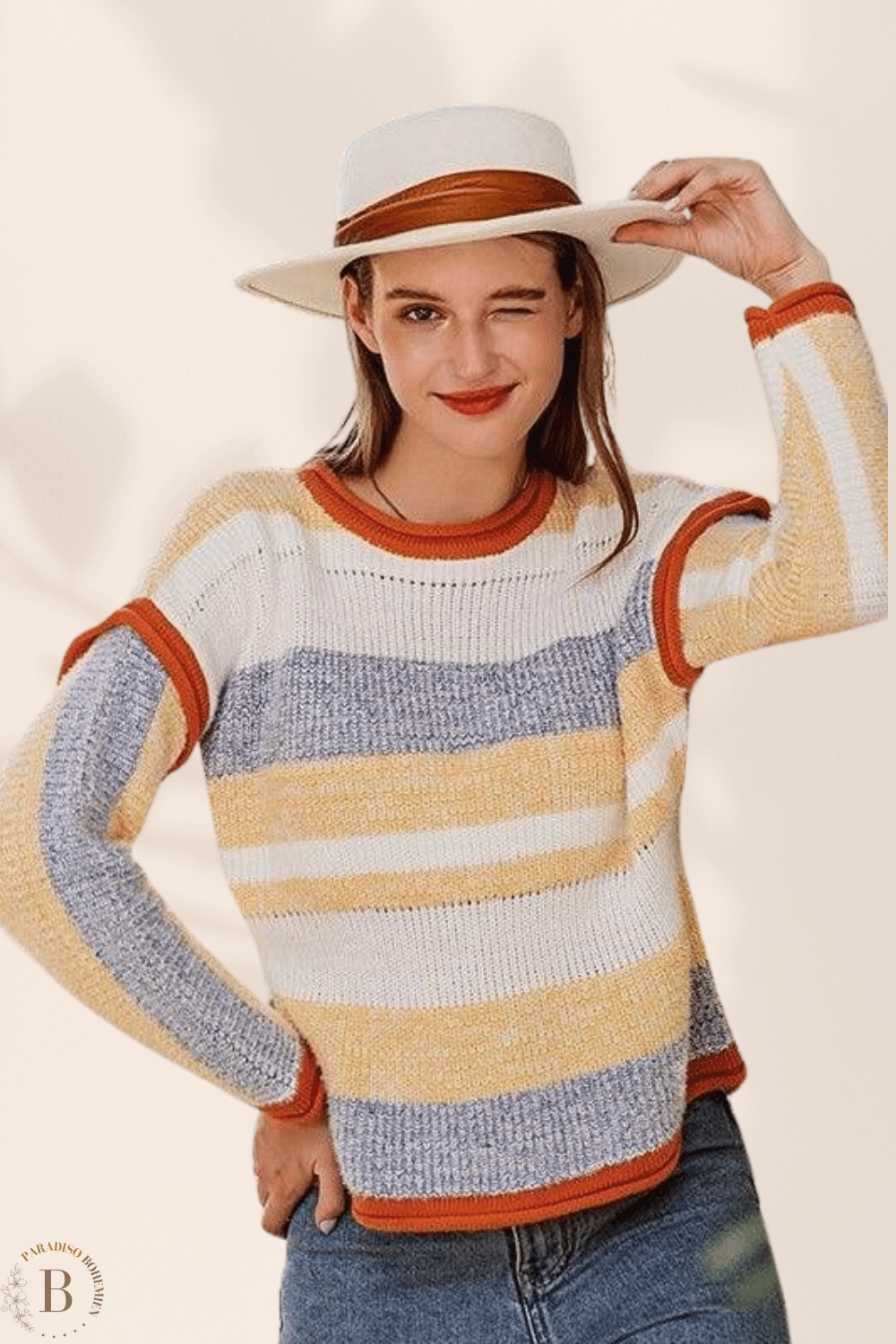 Maglione Donna a Righe Maniche Lunghe | Paradiso Bohemien