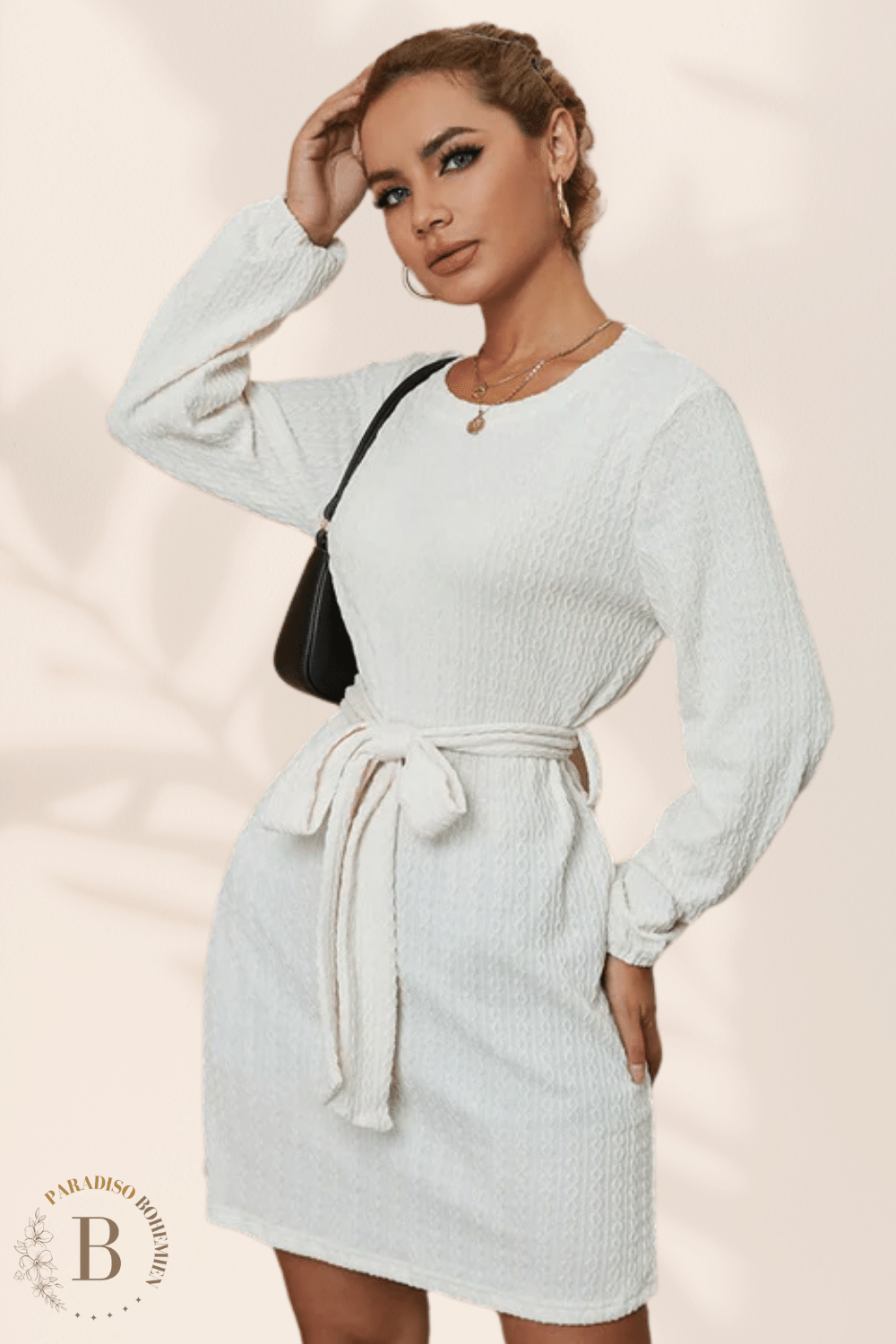 Abito Maglione Bianco con Maniche Lunghe | Paradiso Bohemien