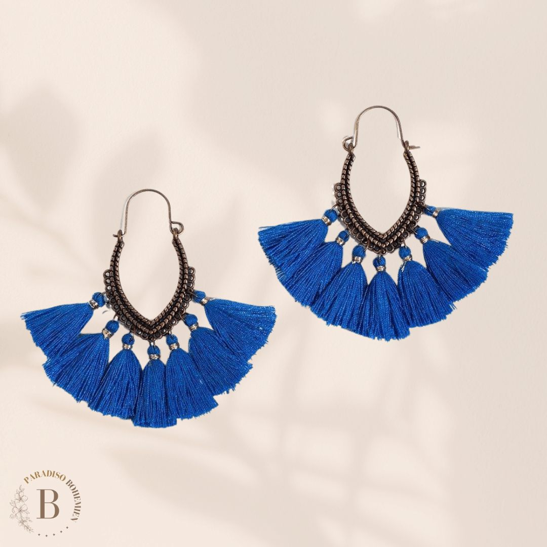 Orecchini Boho a Pompon Blu | Paradiso Bohemien
