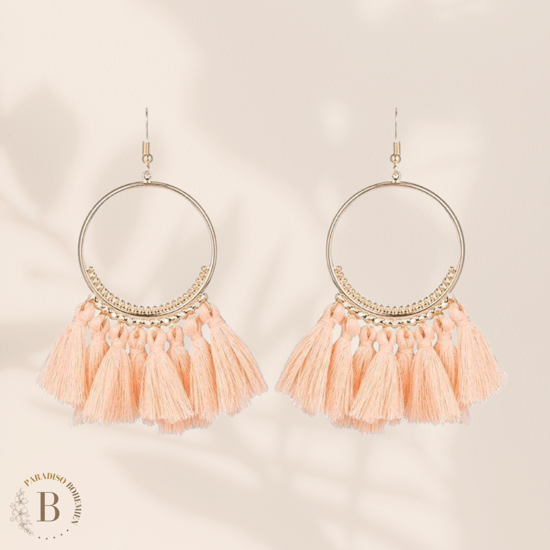Orecchini Boho a Cerchio con Nappe Beige | Paradiso Bohemien