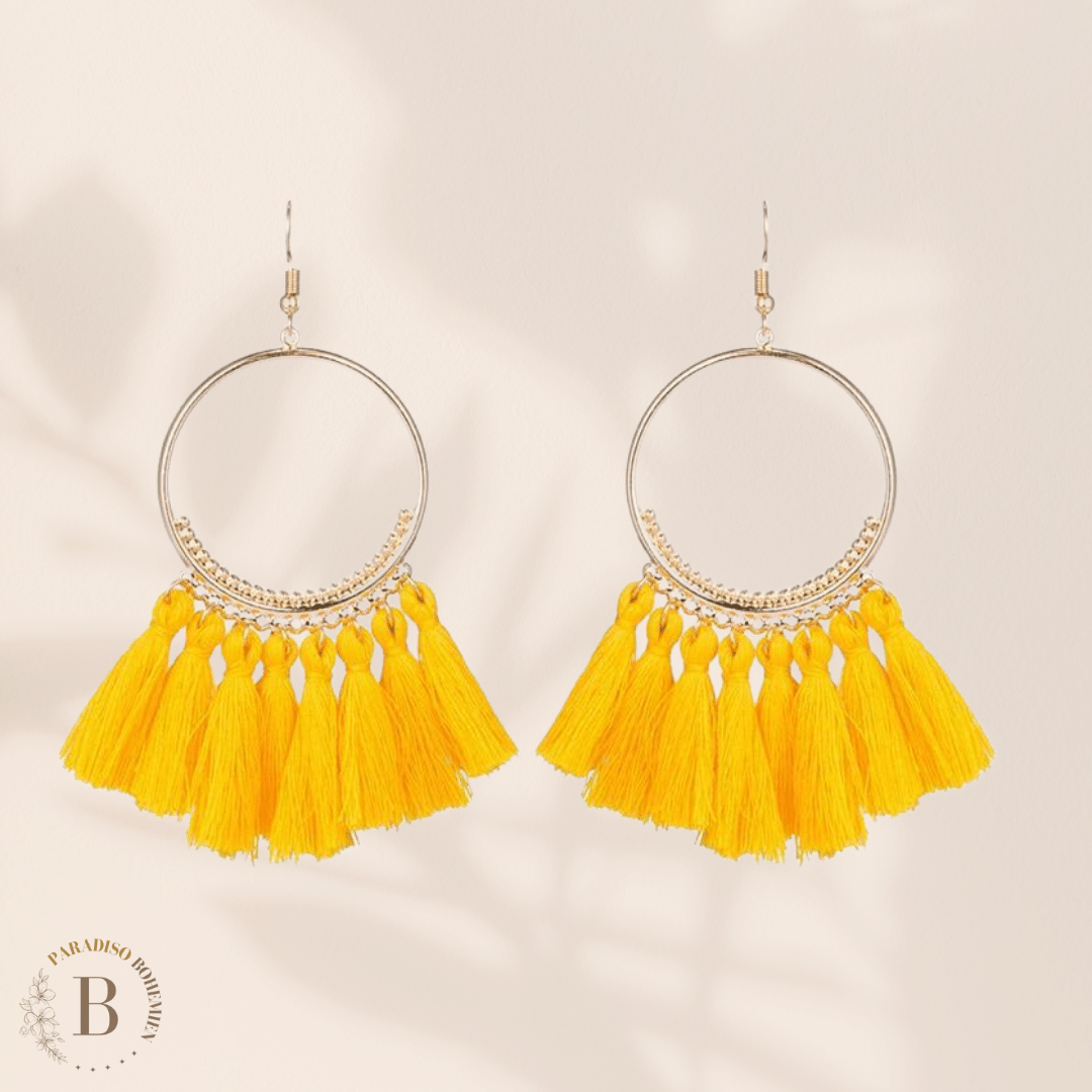 Orecchini Boho a Cerchio con Nappe Giallo | Paradiso Bohemien