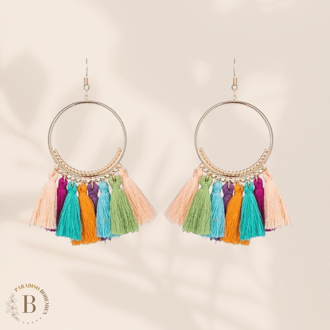 Orecchini Boho a Cerchio con Nappe Multicolore | Paradiso Bohemien