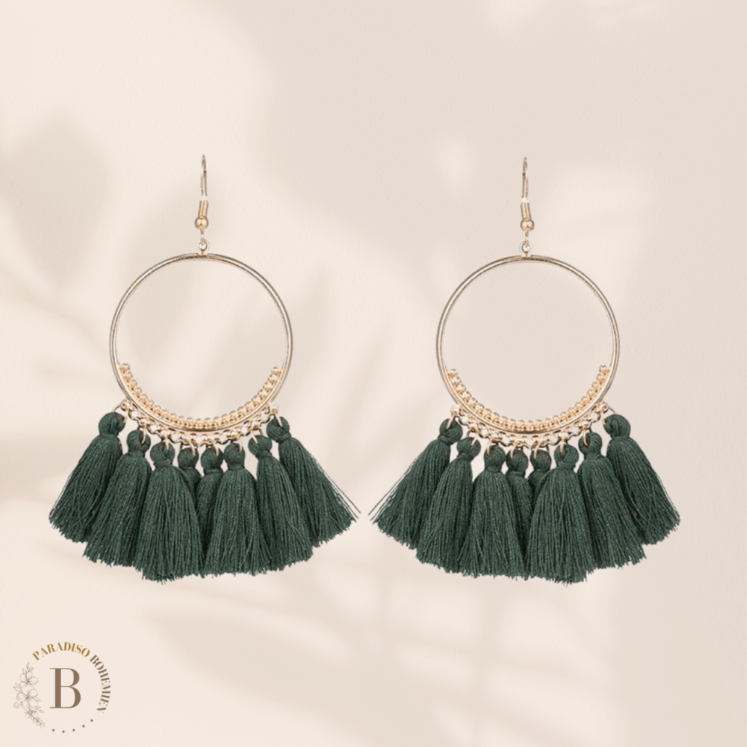 Orecchini Boho a Cerchio con Nappe Verde Scuro | Paradiso Bohemien