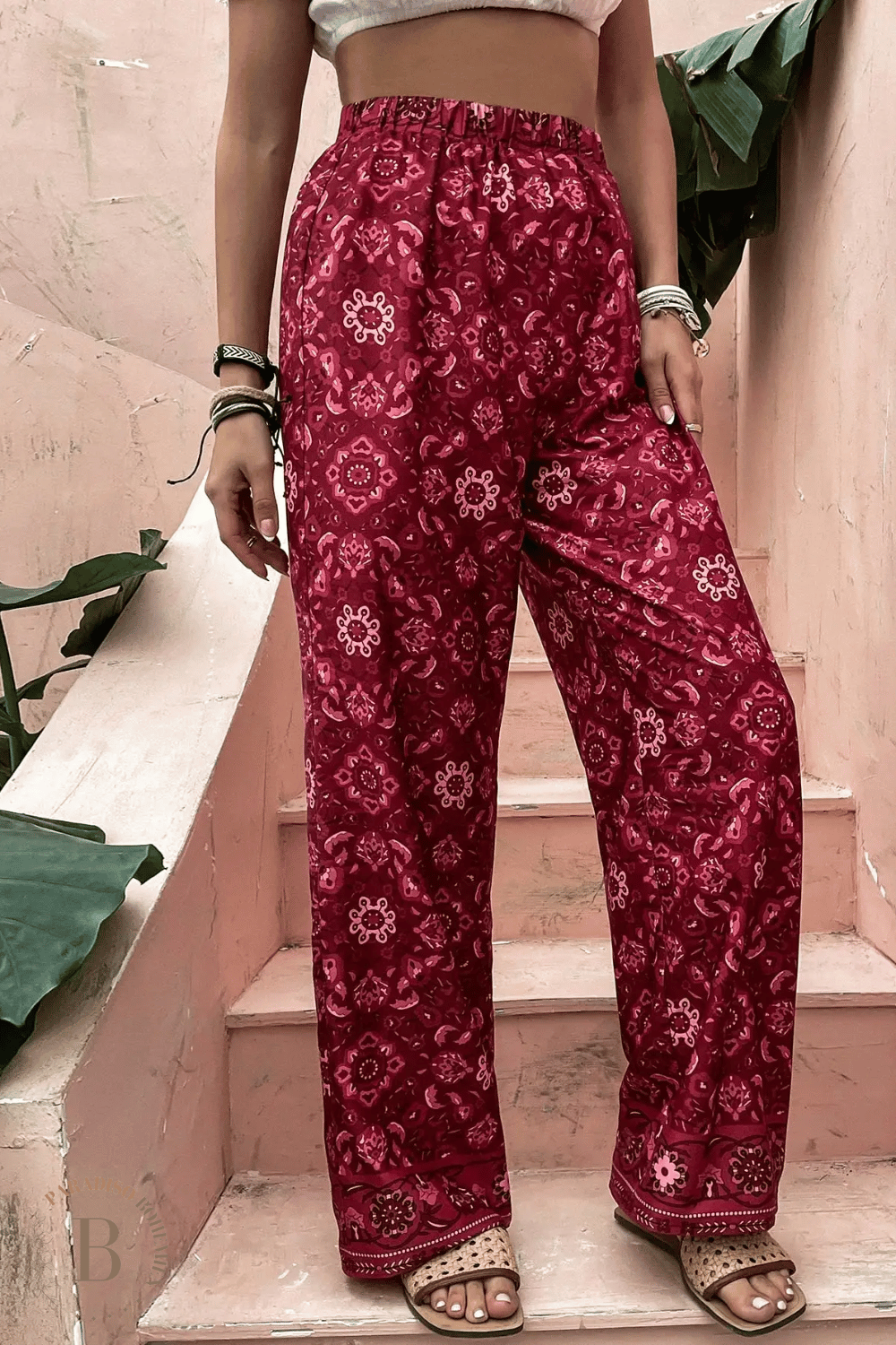 Pantaloni Rossi Larghi a Vita Alta | Paradiso Bohemien