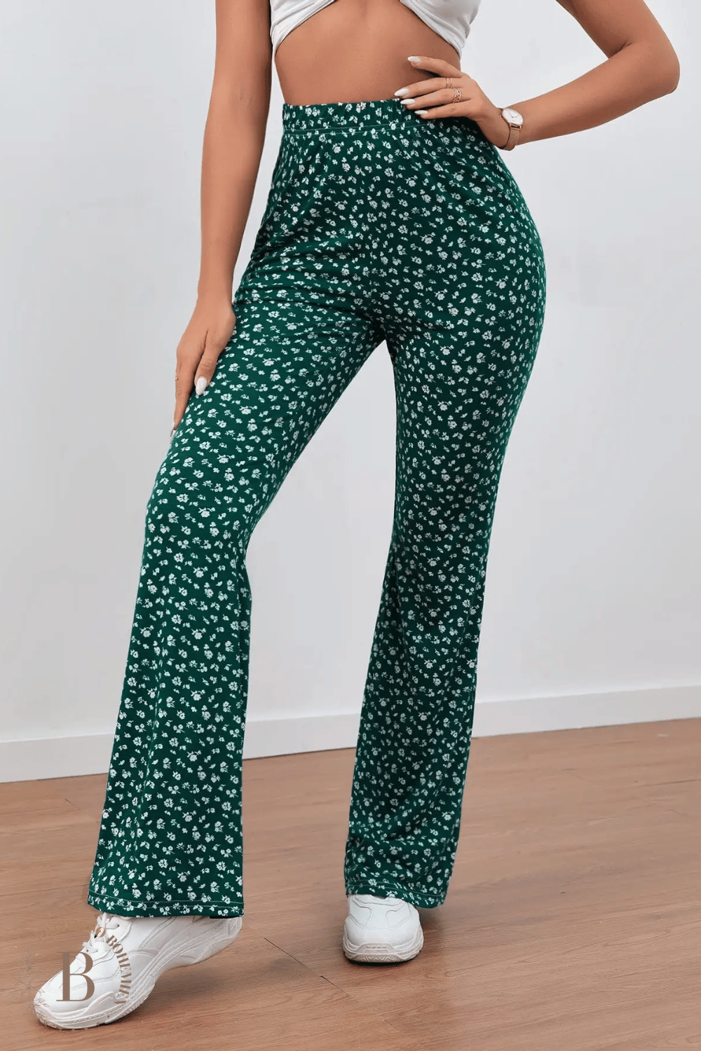 Pantaloni Donna Verdi a Fiori | Paradiso Bohemien