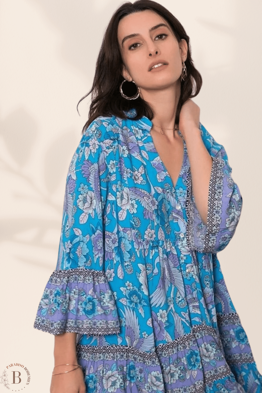 Vestito a Fiori Elegante Scollo a V | Paradiso Bohemien