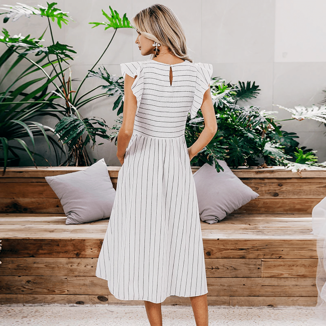 Vestito Bianco a Righe Neri in stile Boho | Paradiso Bohemien