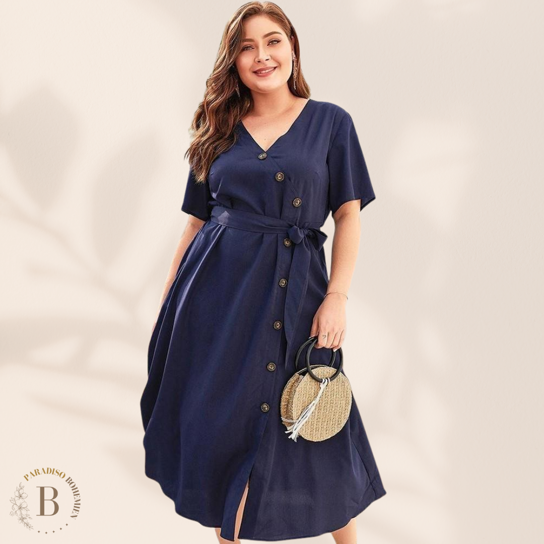 Vestito Bottoni per Taglie Forti di colore Blu | Paradiso Bohemien