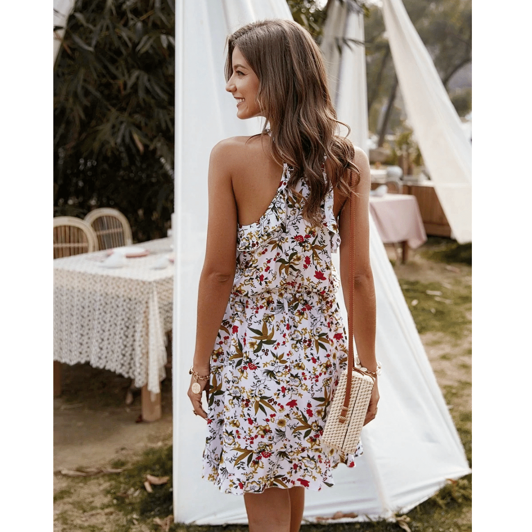 Vestito corto bianco a Fiori Bohémien | Paradiso Bohémien