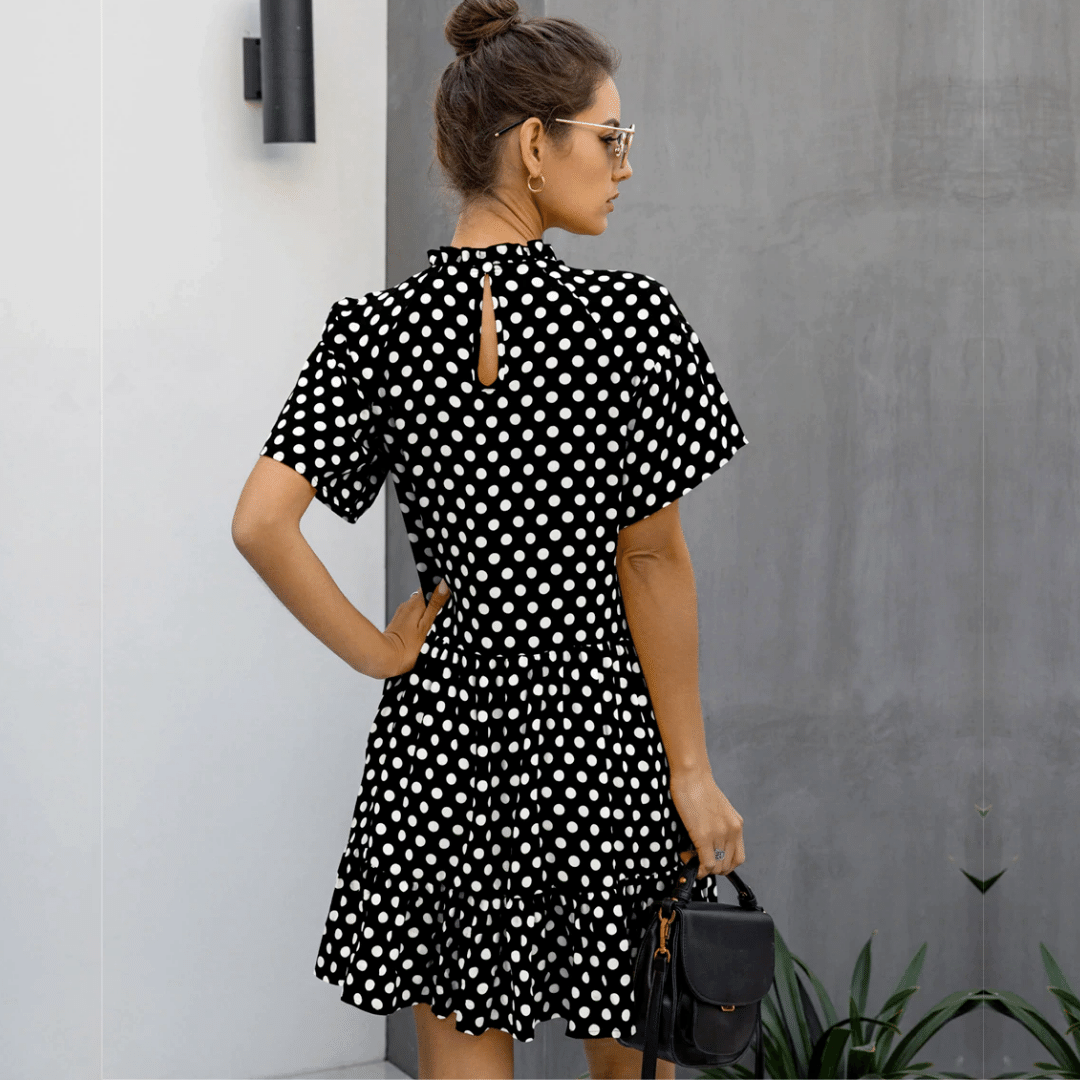 Vestito Corto Nero a Pois Estivo