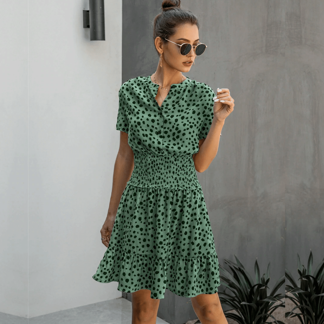 Vestito Corto Verde a Pois Neri